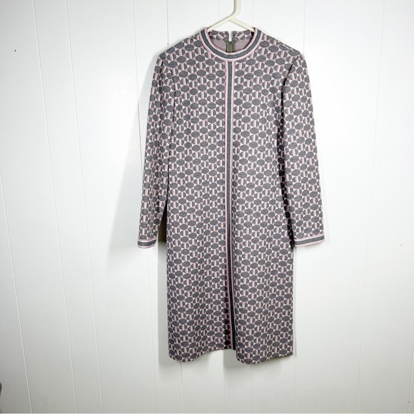 VTG Leslie Fay Knits Gray and Pink 60s Mod Long Sleeve Maxi Dress - Picture 1 of 7